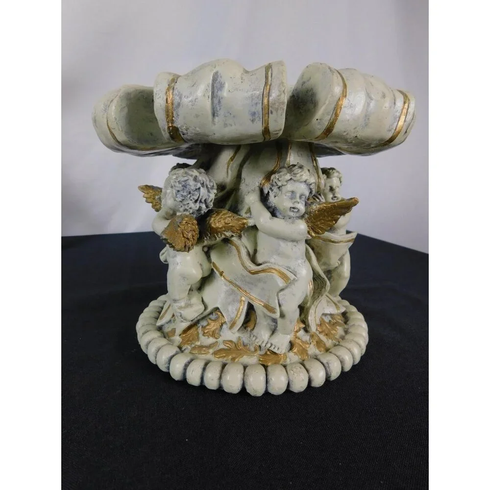Baroque Cherub Compote Bowl 8" Gold Resin Pedestal - Picture 2 of 11